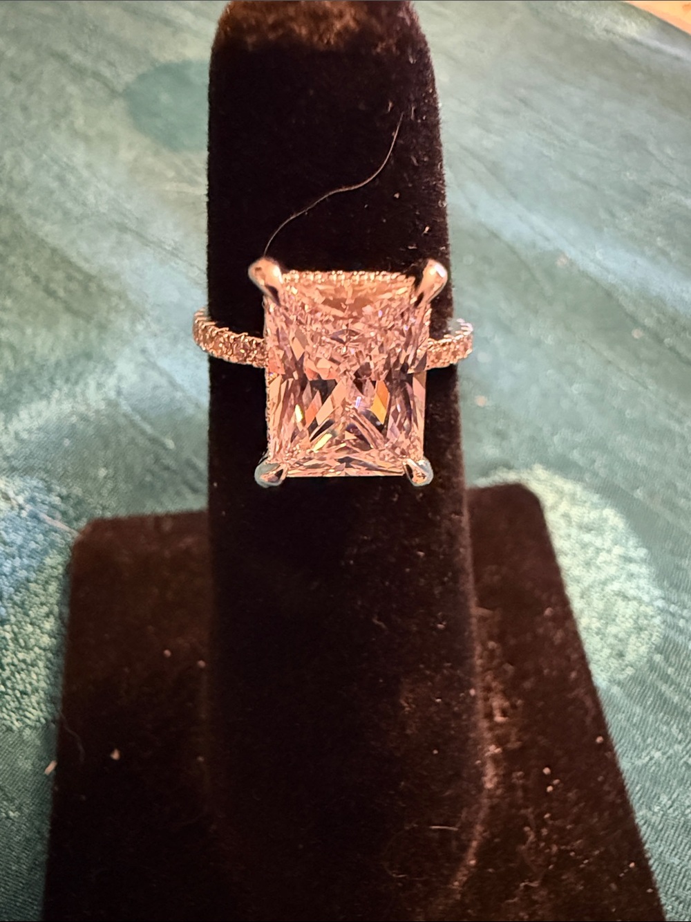 Princess radiant Cut Cubic Zirconia Pave Halo Ring - Silver